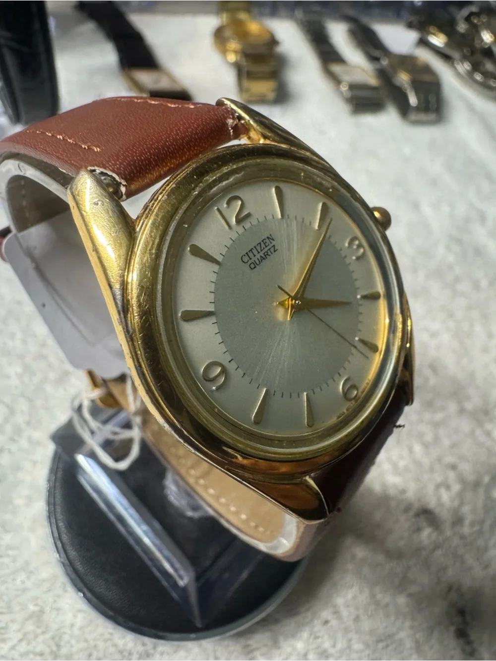 Citizen Gold-Tone Case Watch with Brown Leather Strap